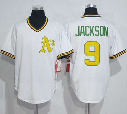 Mitchell And Ness Athletics #9 Reggie Jackson White Throwback Stitched MLB Jersey - Click Image to Close